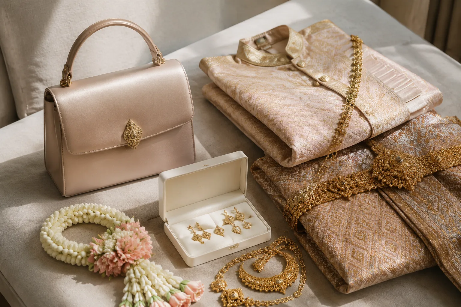 Small wedding bag coordinated with Thai-inspired formal attire